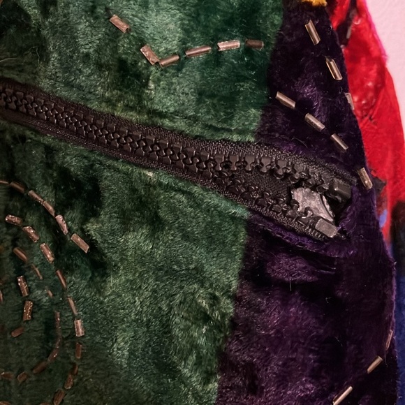 Talk Of America Vintage 80’s velour insulated jacket with beads zippers OS - Picture 14 of 17